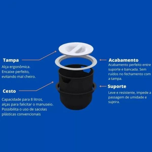 Lixeira Cozinha Embutir Quadrada 8 LITROS Plástica 2 cores - METASUL ARQUITECH Imagem de Lixeira Cozinha Embutir Quadrada 8 LITROS Plástica 2 cores - METASUL ARQUITECH