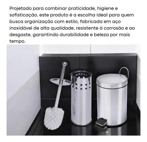 Imagem de Lixeira de Aço Inox 3 Litros com Escova Sanitária e Suporte