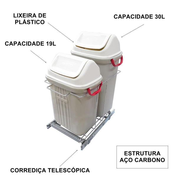 Imagem de Lixeira De Base Dupla Deslizante Eco 49L Cromado 8686 Jomer