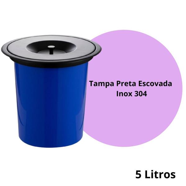 Imagem de Lixeira de Embutir 5 Litros Tampa Preta Balde Azul Removível para Cozinha Bancada e Pia Escovada Granito - Westing