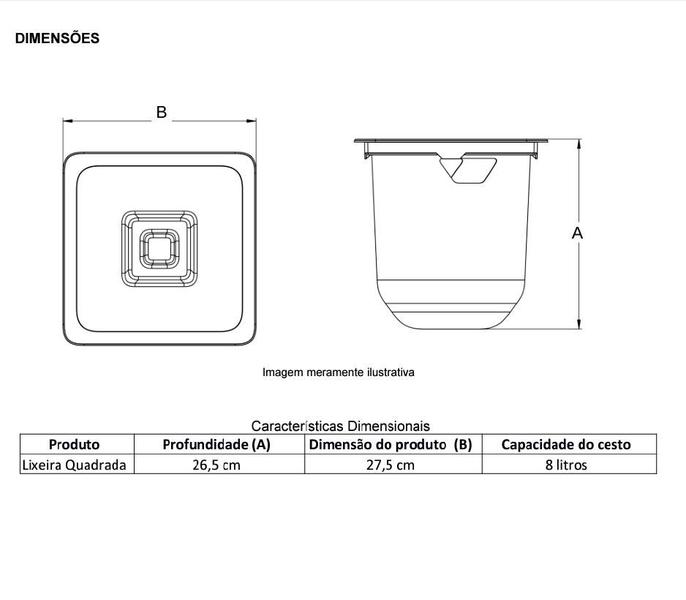 Imagem de Lixeira de Embutir 8L Quadrada Branca - Arquitech