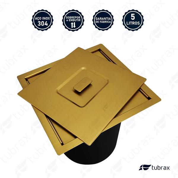 Imagem de Lixeira de embutir em aco inox com acabamento escovado dourada tubrax - lac0004-c
