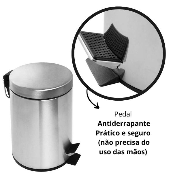 Imagem de Lixeira De Inox Pedal 8 Litros Lixo Banheiro Escritório Cor Inox