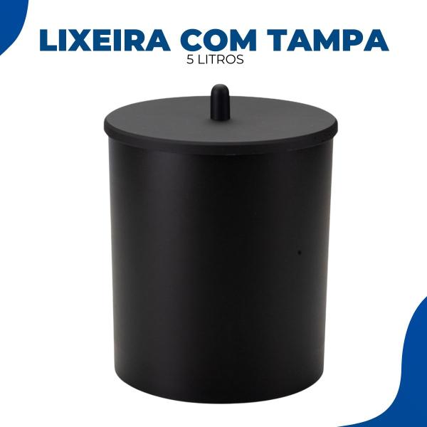 Imagem de Lixeira de Pia Bancada Chão Banheiro Cozinha Lavabo Com Tampa Luxo 5 Litros Black Preta Arthi