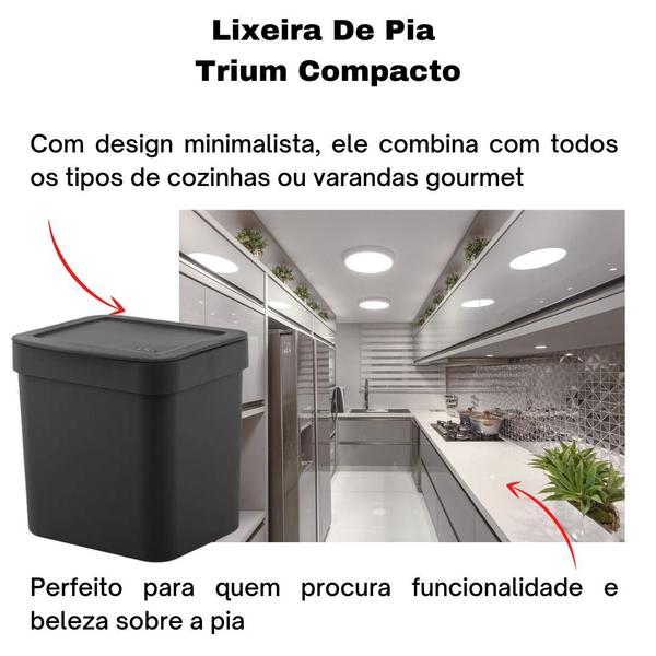 Imagem de Lixeira de Pia para Cozinha OU Trium Cesto Lixo de Bancada 4,7 Litros Compacta