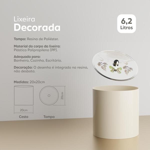 Imagem de Lixeira Decorada Bege com Borboleta Verde