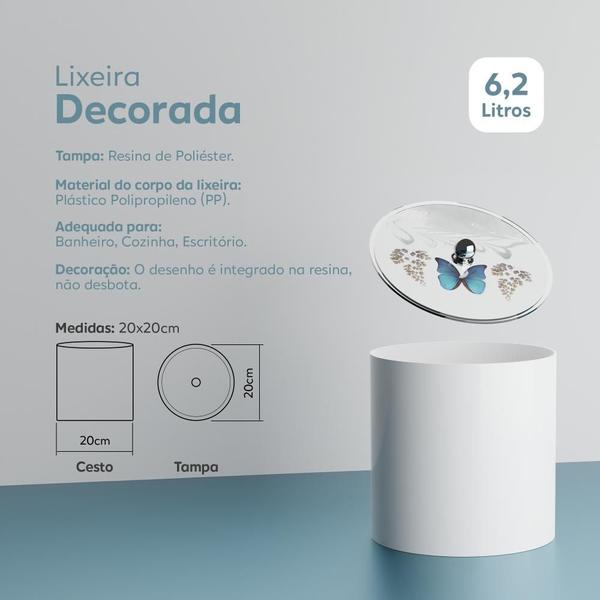 Imagem de Lixeira Decorada Branco com Borboleta Azul