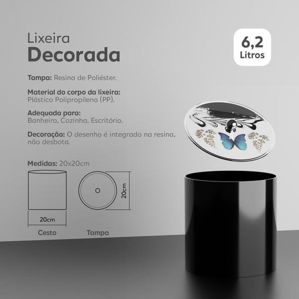 Imagem de Lixeira Decorada Preta Com Borboleta Azul