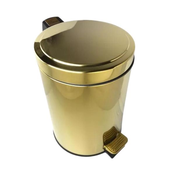 Imagem de Lixeira Dourada em Aço Inox para Cozinha Com Pedal 5L Novo Design
