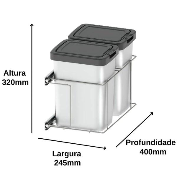Imagem de Lixeira Dupla para Cozinha Suprema Corrediça Deslizante Lateral 9 litros Embutir Dimec