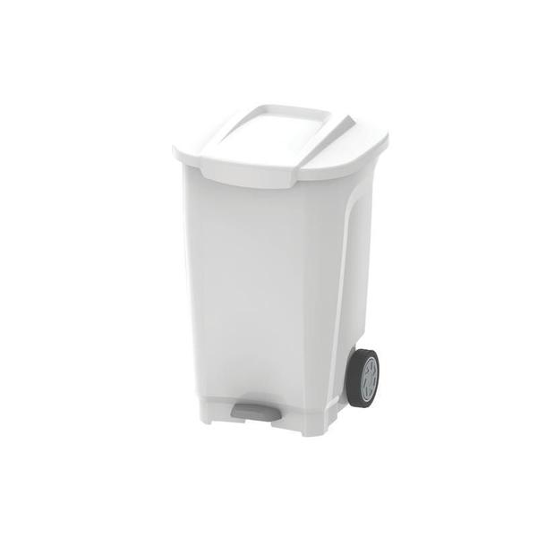 Imagem de Lixeira em plastico t-force branco de 100l com eixo de metal e rodas de borracha