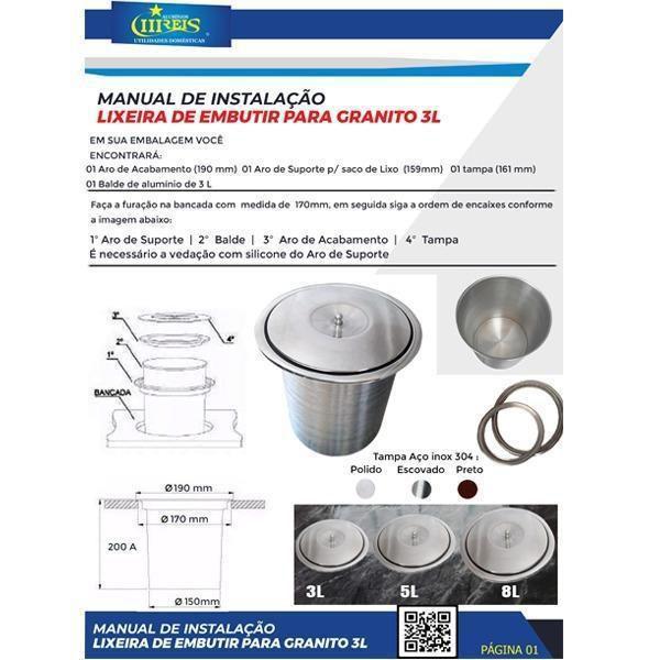 Imagem de Lixeira Embutir Cozinha, Banheiro - Cesto 3 Litros Inox 304