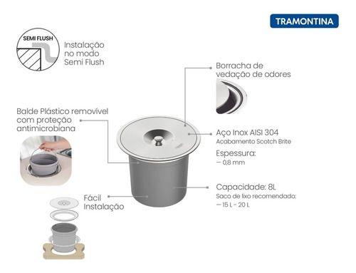 Imagem de Lixeira Embutir Tramontina Clean Round Aço Inox 5 L