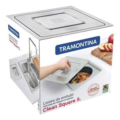 Imagem de Lixeira Embutir Tramontina Clean Square Em Aço Inox 5 L