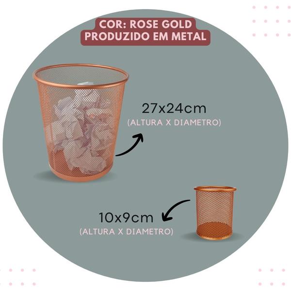 Imagem de Lixeira Escritório e Porta Canetas Lápis Rose Gold