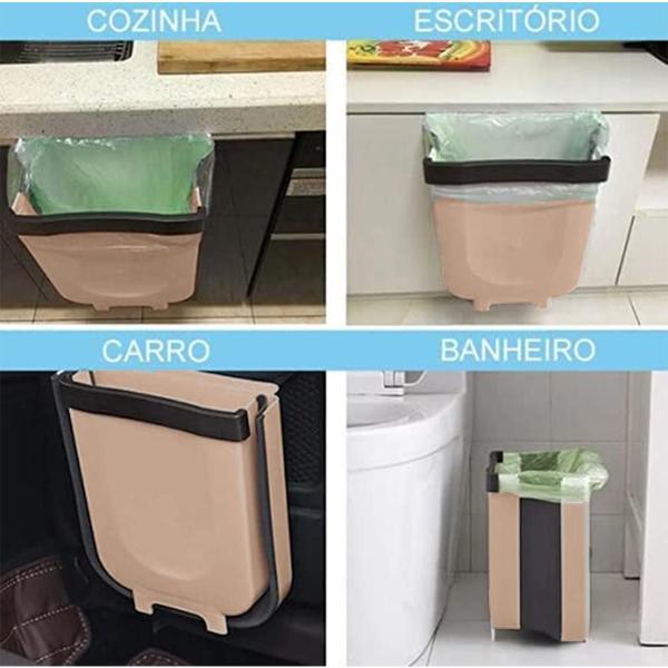 Imagem de Lixeira Extensível Retrátil Porta Gaveta Carro - Bege