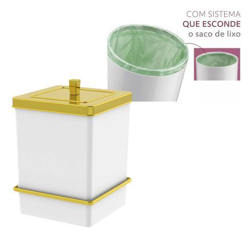 Imagem de Lixeira Fixação Por Ventosa  6,5L Branco e Dourado - Future