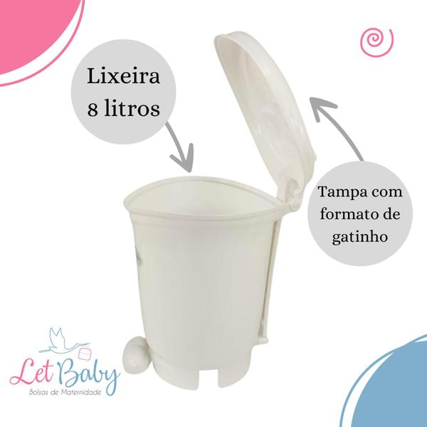 Imagem de Lixeira gatinho infantil para bebê com pedal plastibrasil 8l