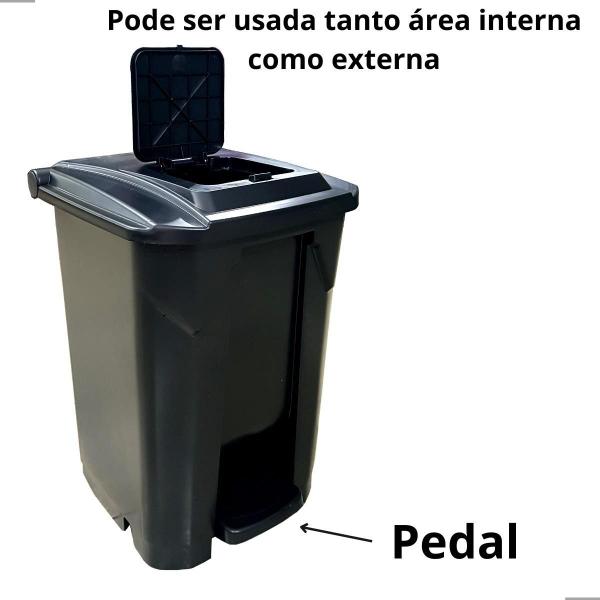 Imagem de Lixeira Grande 60l 2 Aberturas Pedal Rodas Tampa Resistente