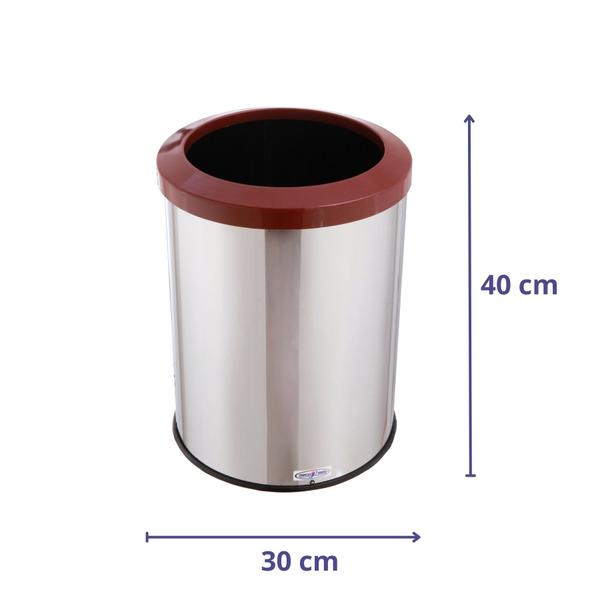 Lixeira Inox 30 Litros Aro Esmaltado Cesto de Lixo Reciclável - Aldinox Imagem de Lixeira Inox 30 Litros Aro Esmaltado Cesto de Lixo Reciclável