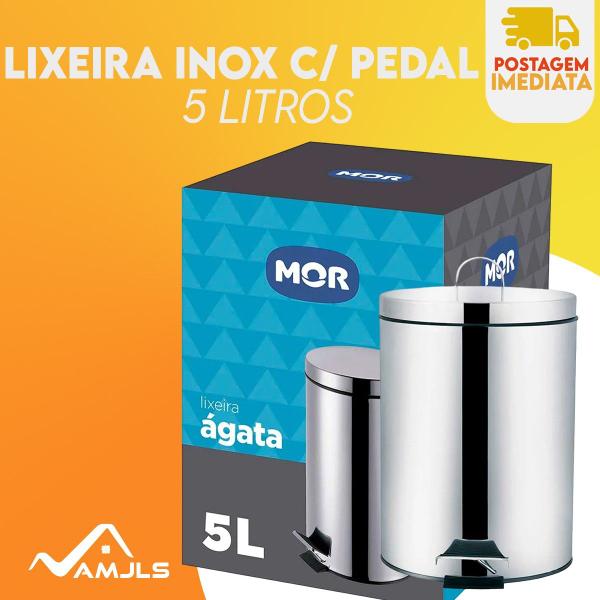 Imagem de Lixeira Inox 5 Litros Pedal Cesto Balde Interno Removível Aço Inox