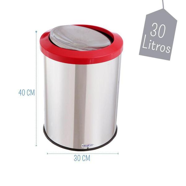 Imagem de Lixeira Inox Basculante 30 Litros Tampa Flip Top Cesto Lixo