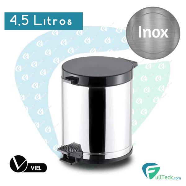 Imagem de Lixeira Inox C/ Pedal Tampa Preta E Recipiente Interno 4,5L