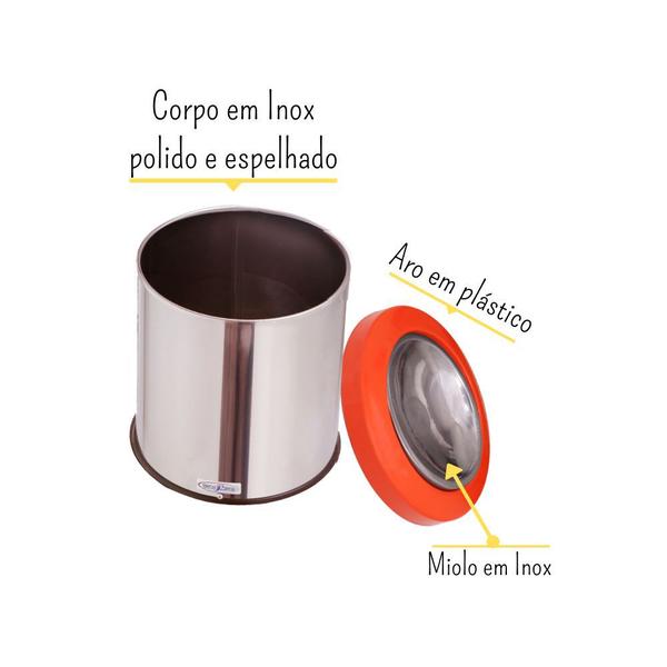 Imagem de Lixeira Inox Com Tampa Flip Top Basculante 15 Litros Lixo