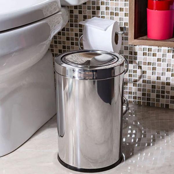 Lixeira Inox para Banheiro Cozinha Tampa Basculante 8 litros Cesto de Lixo Escritório Viel Imagem de Lixeira Inox para Banheiro Cozinha Tampa Basculante 8 litros Cesto de Lixo Escritório Viel