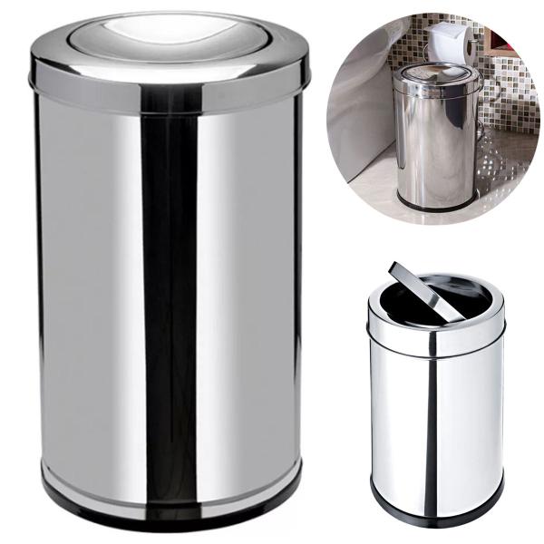 Lixeira Inox para Banheiro Cozinha Tampa Basculante 8 litros Cesto de Lixo Escritório Viel Imagem de Lixeira Inox para Banheiro Cozinha Tampa Basculante 8 litros Cesto de Lixo Escritório Viel