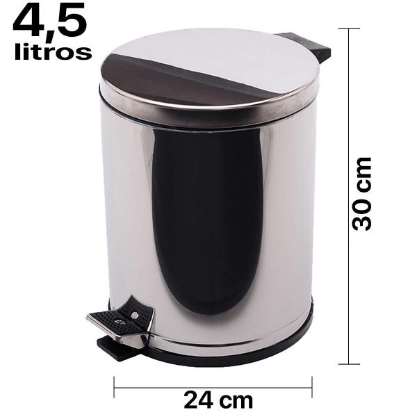 Imagem de Lixeira Inox Para Banheiro e Cozinha Com Pedal e Recepiente em Plástico 4,5L Viel