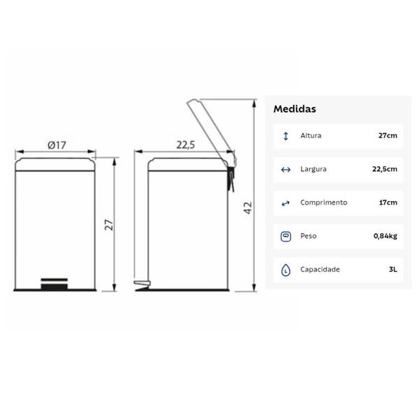 Imagem de Lixeira Inox Polido com Pedal 3 LT Linha Brasil Tramontina