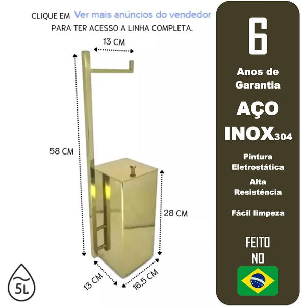 Imagem de Lixeira Inox Quadrada Com Papeleira Gold Padrão Deca