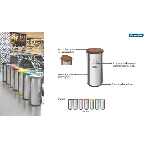 Imagem de Lixeira inox tramontina com acabamento polido etampa basculante marrom em polipropileno 40 l