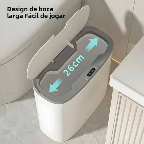 Imagem de Lixeira Inteligente Montada Na Parede Branca Do Sensor 14L Pode Lixo Automático Elétrico Impermeável