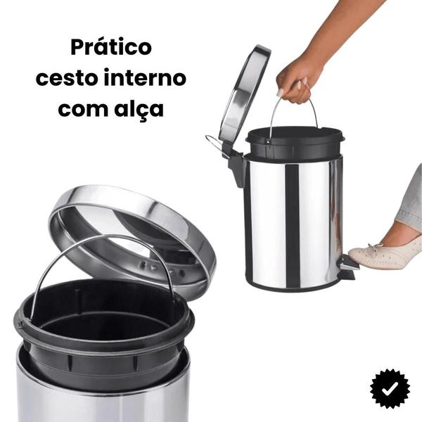 Imagem de Lixeira Lixo Pedal Emborrachado Aço Inox 5litros Banheiro Cozinha