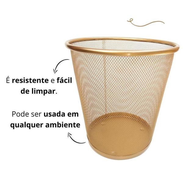 Imagem de Lixeira Luxo Dourado Ouro 10 Litros Aramada Escritório Kit