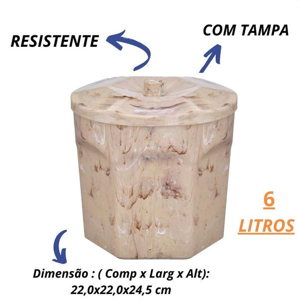 Imagem de Lixeira Marble 6 L Cesto Multiuso Redonda com Tampa