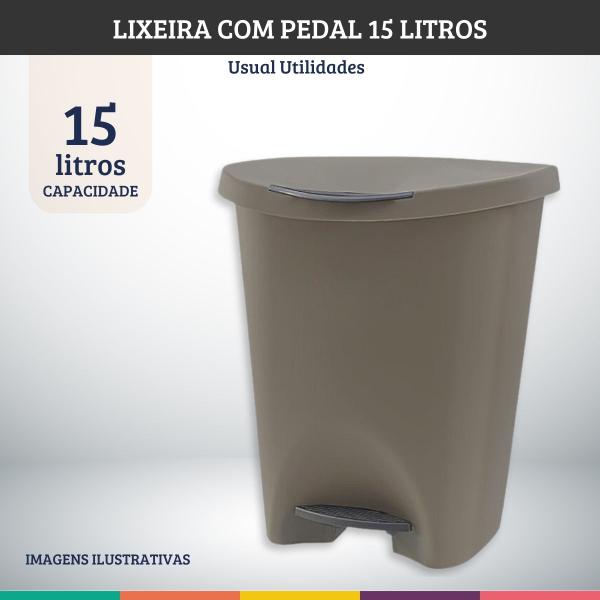 Imagem de Lixeira Marrom 15 Litros Com Pedal Cozinha Banheiro Office