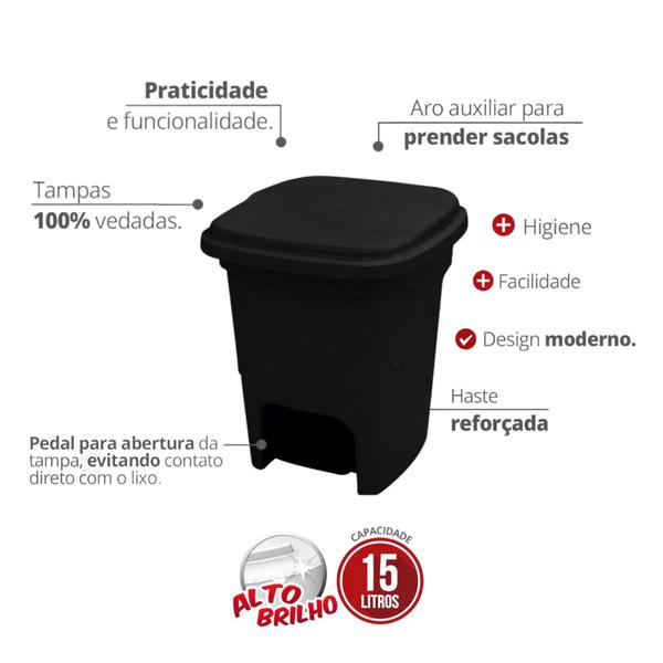 Imagem de Lixeira Multiuso Com Pedal 15 litros Preta Durín