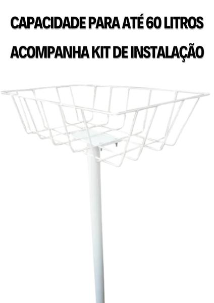 Imagem de Lixeira para calçada resistente com base Desmontável e com pintura anticorrosiva-Branca