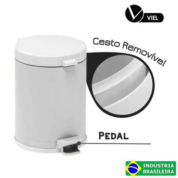 Imagem de Lixeira Pedal Cozinha Banheiro Corpo em Aço Branco Recipiente e Tampa em Polipropileno 15L Grande