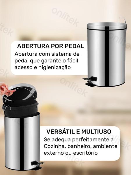 Imagem de Lixeira Pedal Inox Com Cesto Lixo Interno 12 Litros Multiuso