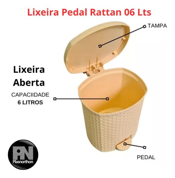 Imagem de Lixeira Pedal Rattan 6 Lts Cozinha Banheiro Escritorio Bege