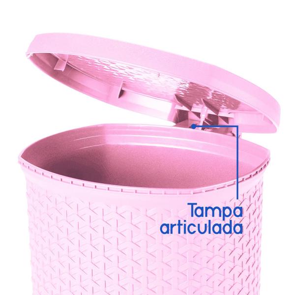 Imagem de Lixeira Pedal Rattan Cozinha Banheiro 15 Litros de Plástico Rosa