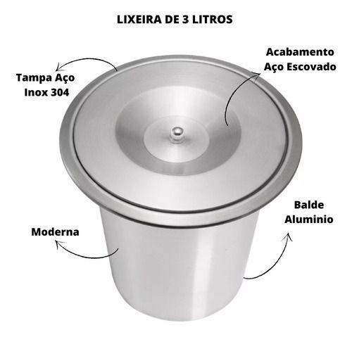 Imagem de Lixeira Pia Cozinha Embutir 3 Litros Inox