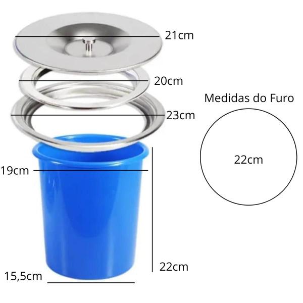 Lixeira Pia Cozinha Embutir 3 Litros Inox - Sollux Imagem de Lixeira Pia Cozinha Embutir 3 Litros Inox