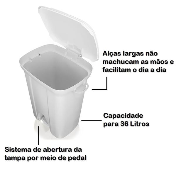 Imagem de Lixeira Plástica 36 Litros Com Pedal Cesto De Lixo Escritório Banheiro Cozinha - 298/01 Sanremo