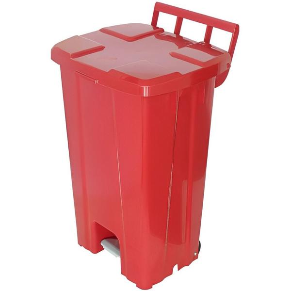 Imagem de Lixeira Plástica Vermelha Quadrada com Pedal 100 Litros - P100V - JSN