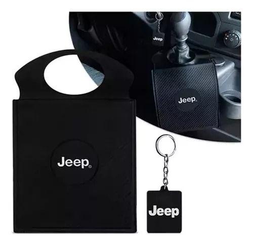 Imagem de Lixeira Porta Lixo Carro Pvc Para Câmbio + Chaveiro Jeep